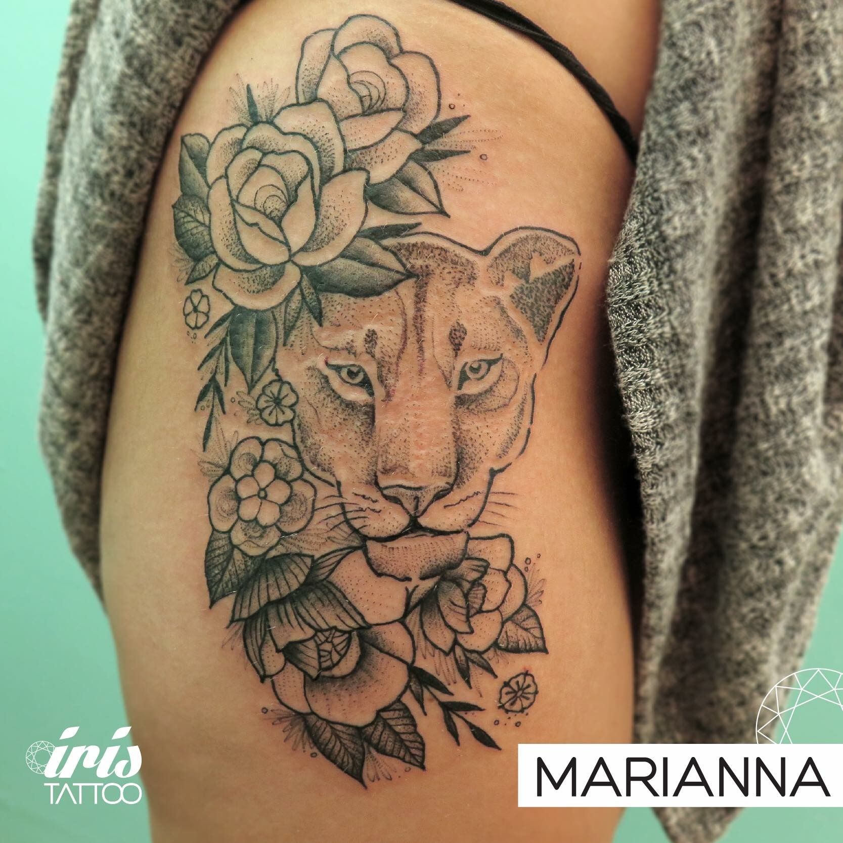 Stunning Lioness With Flowers Tattoo Design Ideas