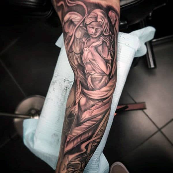 Male Guardian Angel Sleeve Tattoos