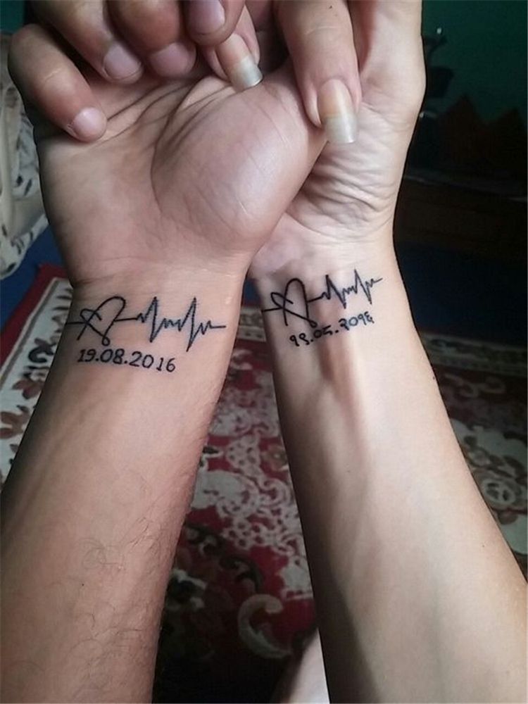 Meaningful Heartbeat Tattoo Designs With Names Couple Love Tattoos