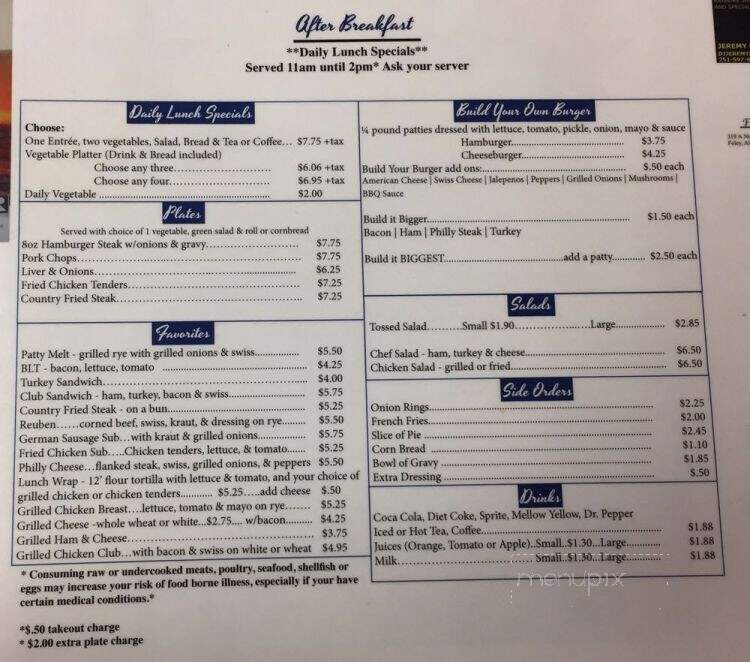 Menu Of Foley Coffee Shop In Foley Al 36535