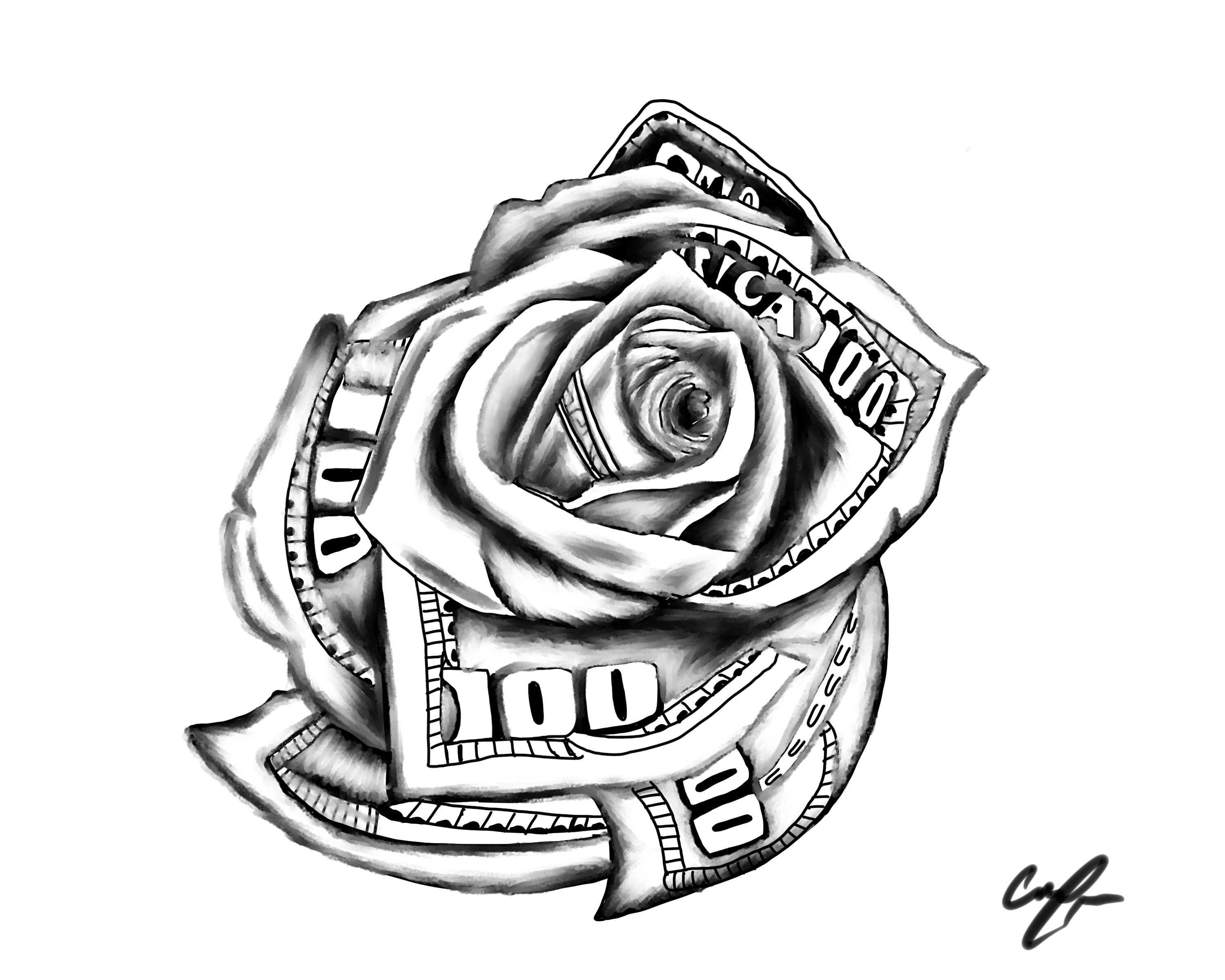 Stencil Ideas for Money Rose Tattoos - Explore Now