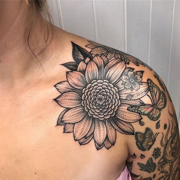 My Beautiful Sunflower Tattoo On Sleeve Shoulder Tattoos For Women Sunflower Tattoo Sleeve