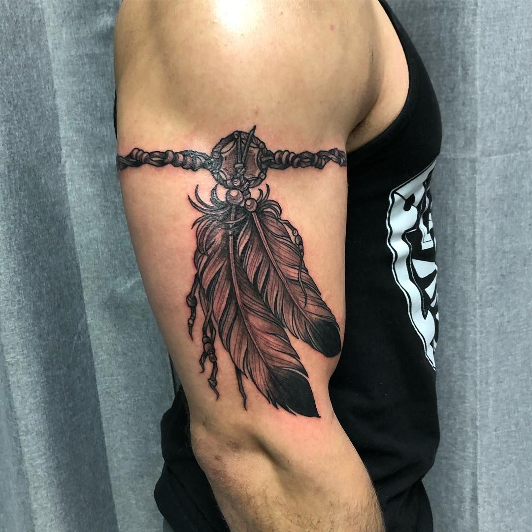 Native Indian Feathers Tattoo On Upper Back Native American Feather