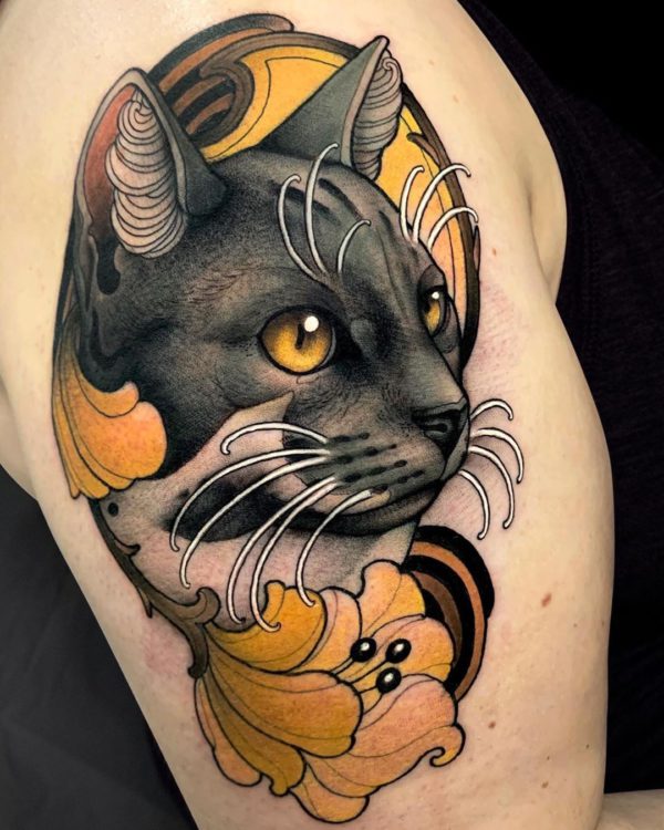 Neo Traditional Cat Tattoo Tattoogoto