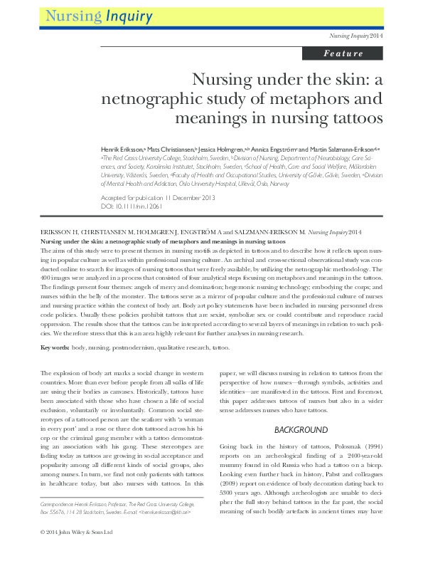 Nursing Under The Skin A Netnographic Study Of Metaphors And Meanings