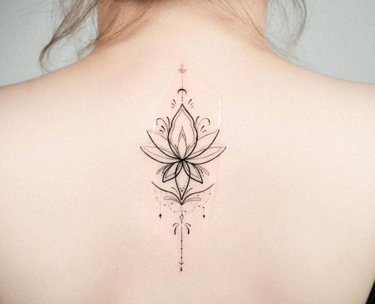 Ornamental Lotus Flower Tattoo On The Upper Back Back Of Neck Tattoo