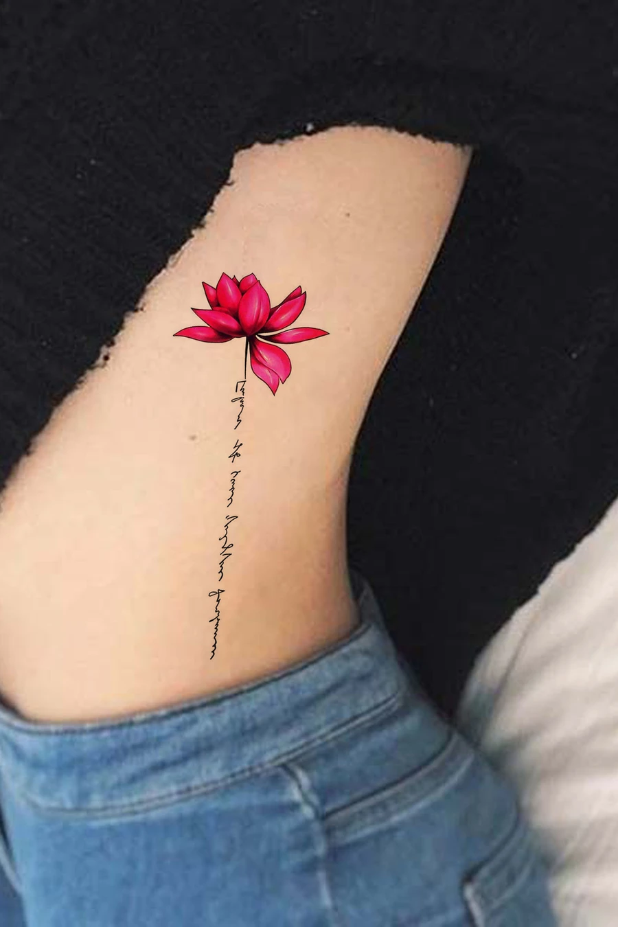 Pink Lotus Rib Tattoo Ideas For Females Watercolor Flower Floral Side