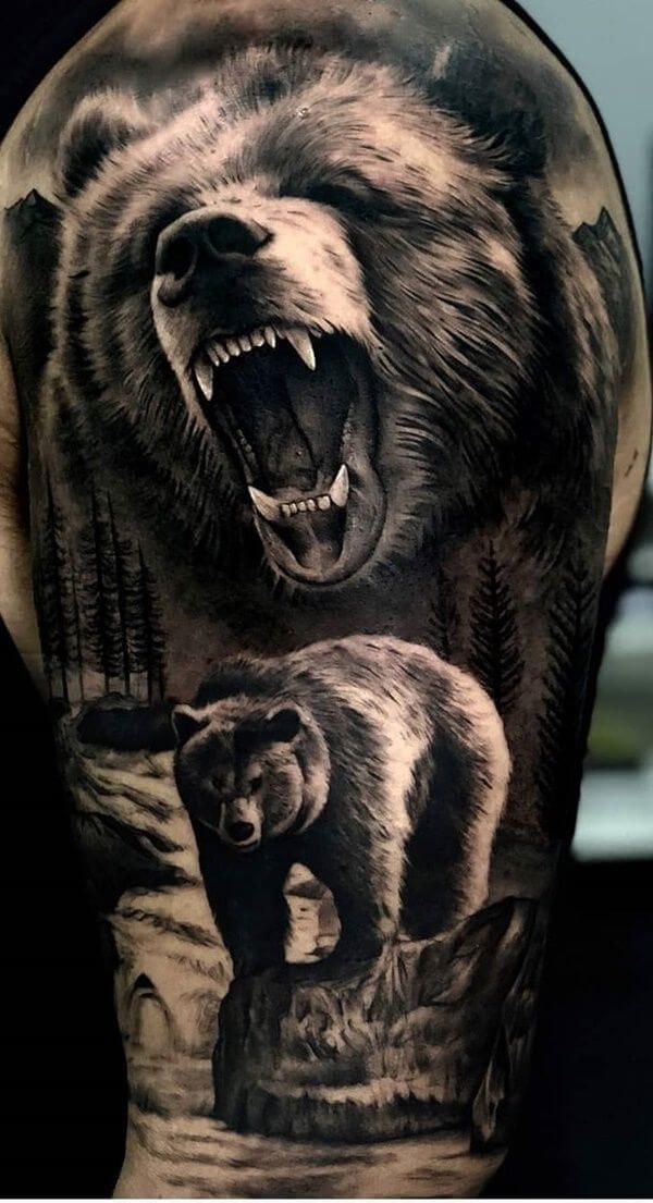 Realism Bear Tattoo On Arm Grizzly Bear Tattoos Bear Tattoos Bear