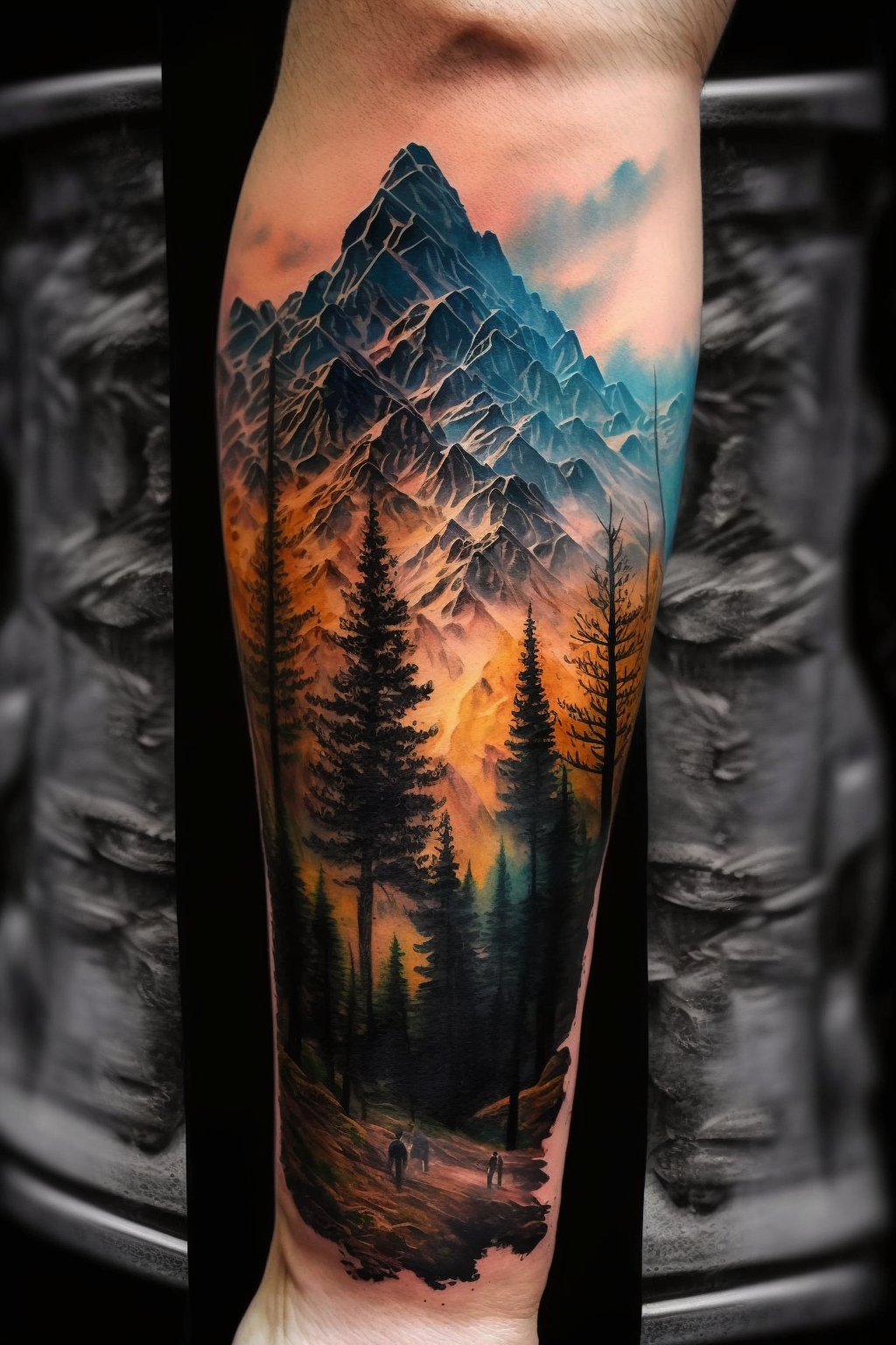 Realistic Mountain Sleeve Tattoo