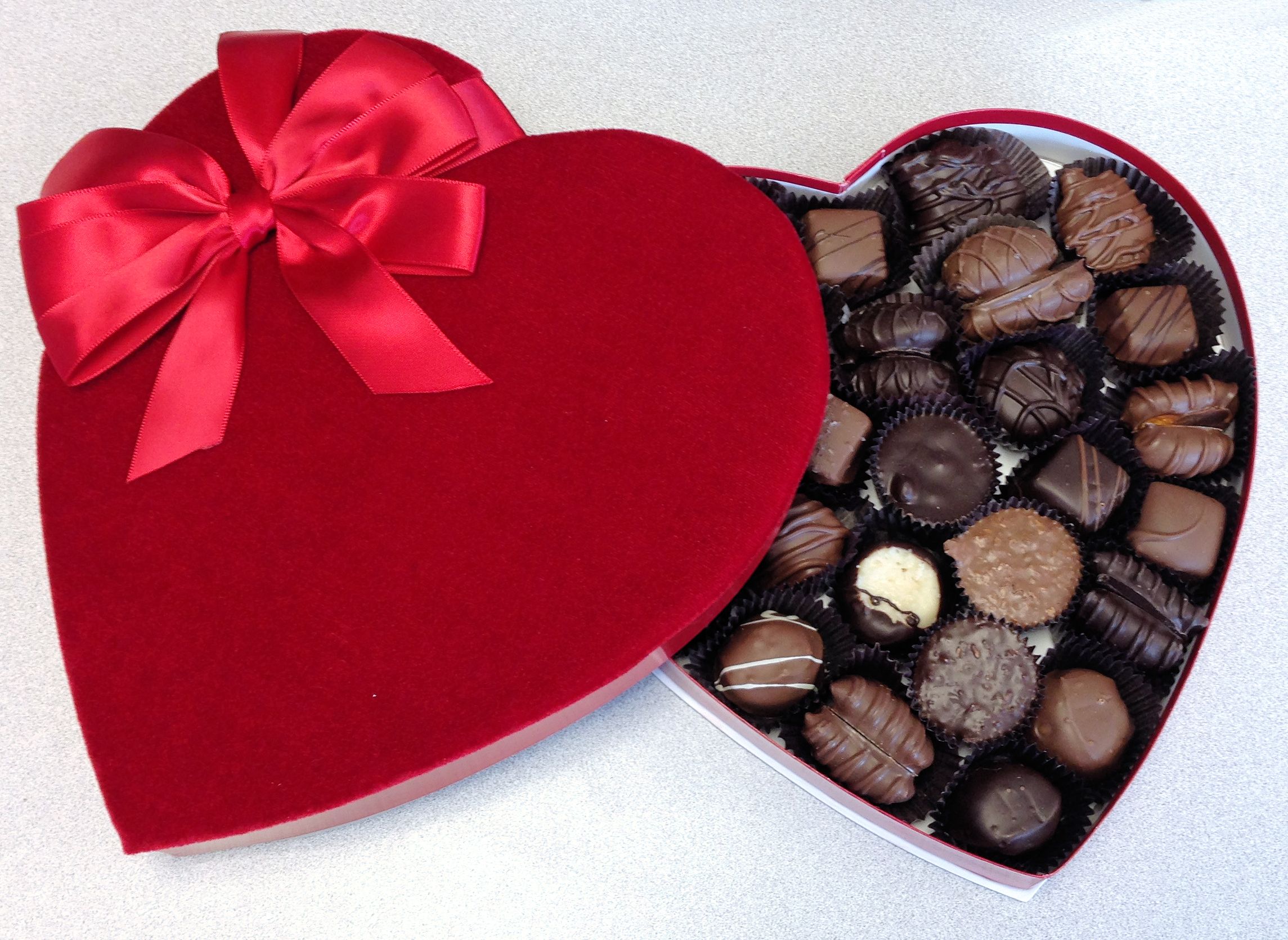 Red Heart Shaped Box With Edible Chocolate Flowers Stock Image Image