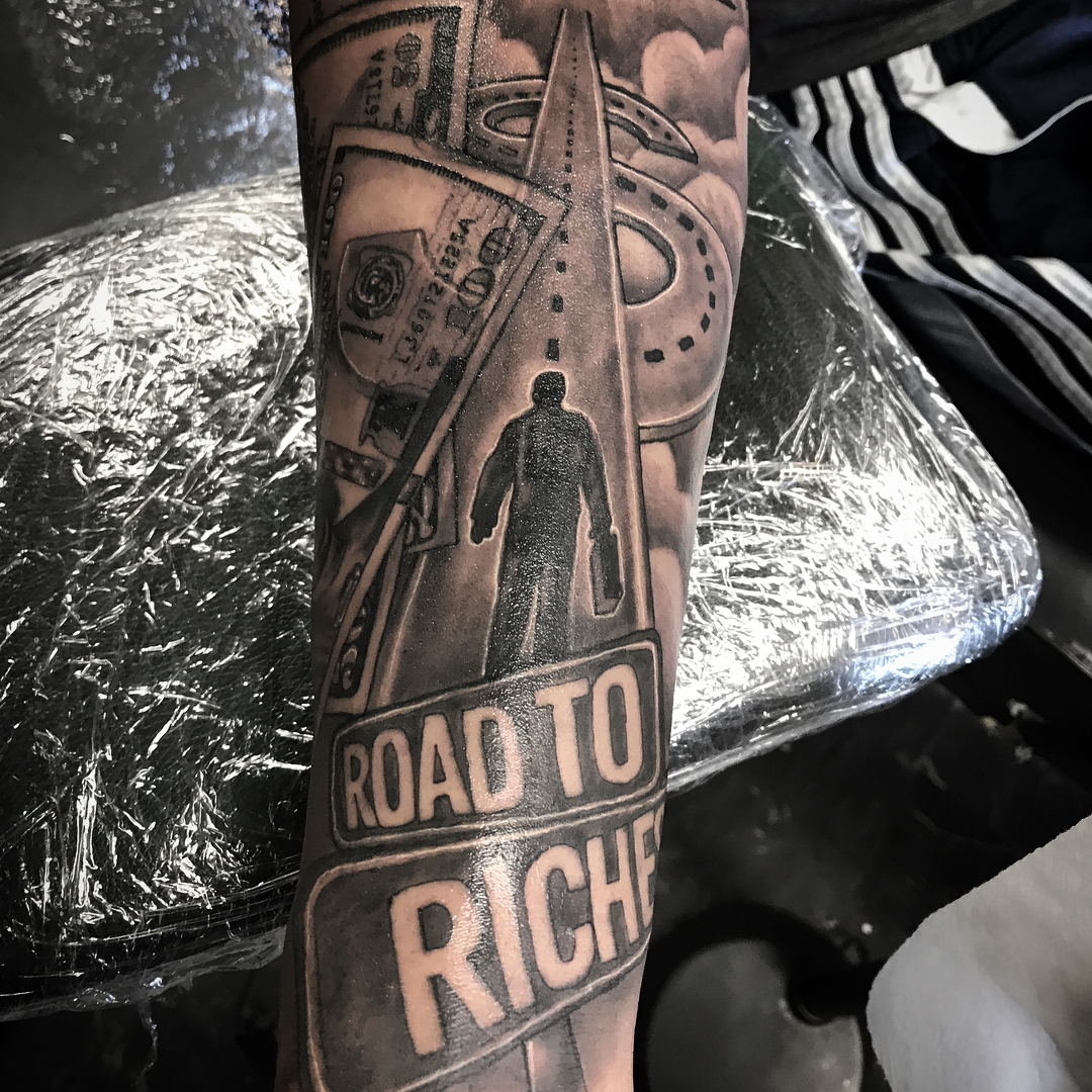 Road To Riches Road To Riches Money Tattoo Cool Half Sleeve Tattoos