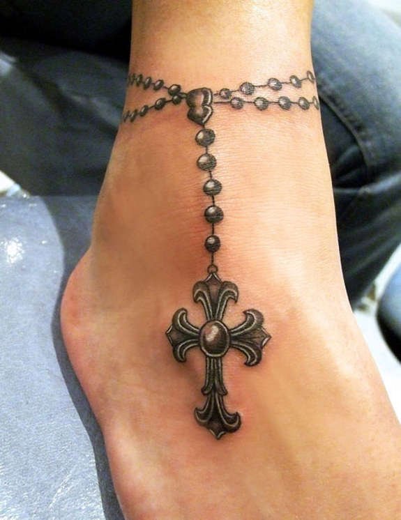 Rosary And Rose Tattoo Ankle Tattoos For Women Ankle Tattoo Designs