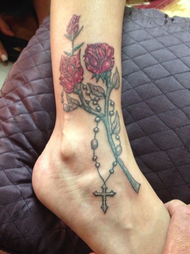 Rose And Rosary Ankle Tattoo Tattoos For Daughters Ankle Tattoo Tattoos