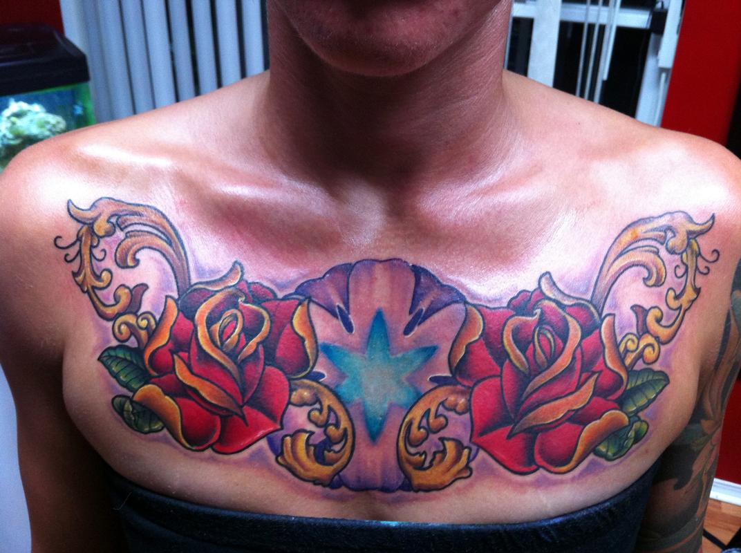 Rose Chest Piece By Dewey Smith Tattoos