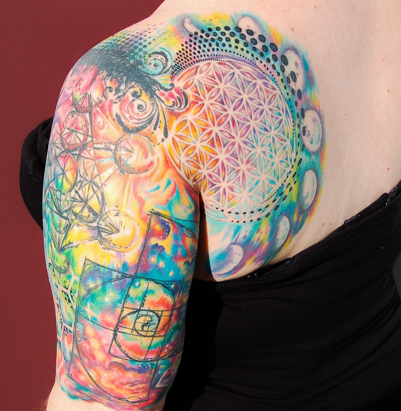 Sacred Geometry By Tattooist Neeno Geometric Sleeve Tattoo Dot