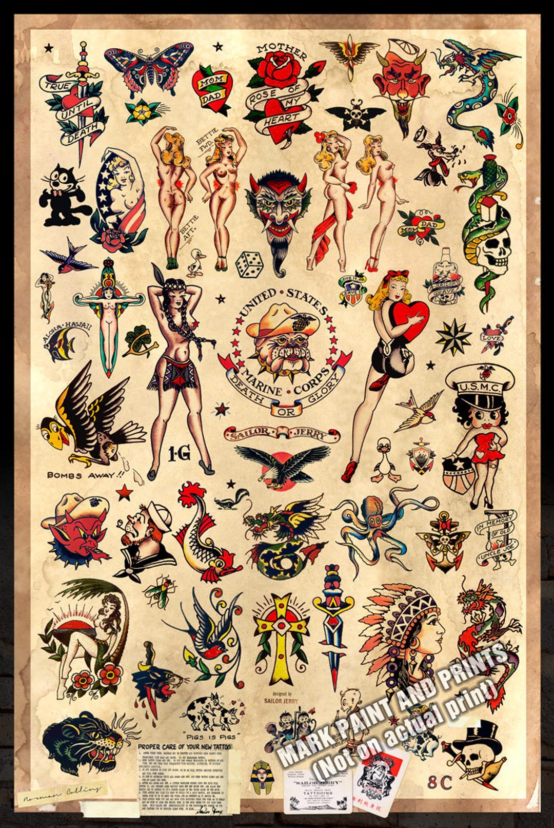 Sailor Jerry Tattoo Designs Old School Vintage Flash Etsy Sailor