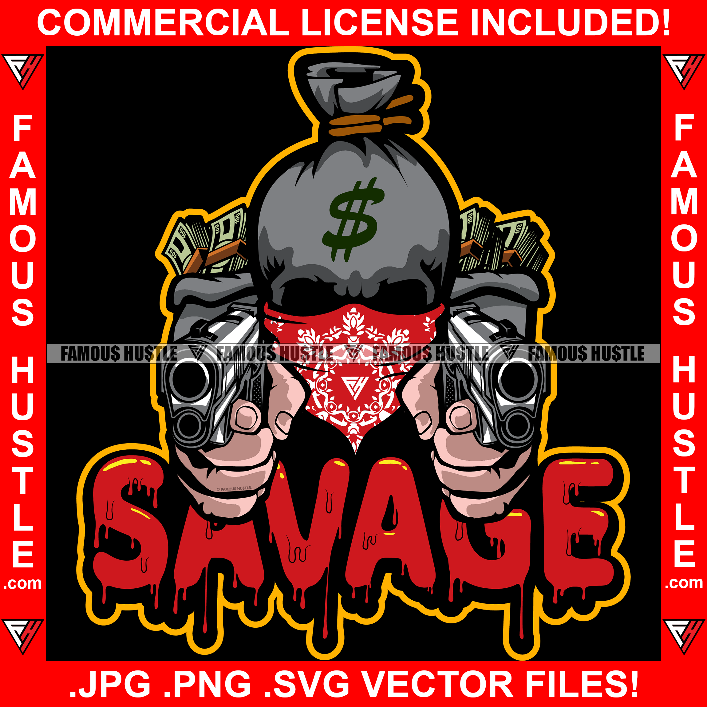 Savage Black Gangster Money Bag Cartoon Character Skull Face Mask Pist