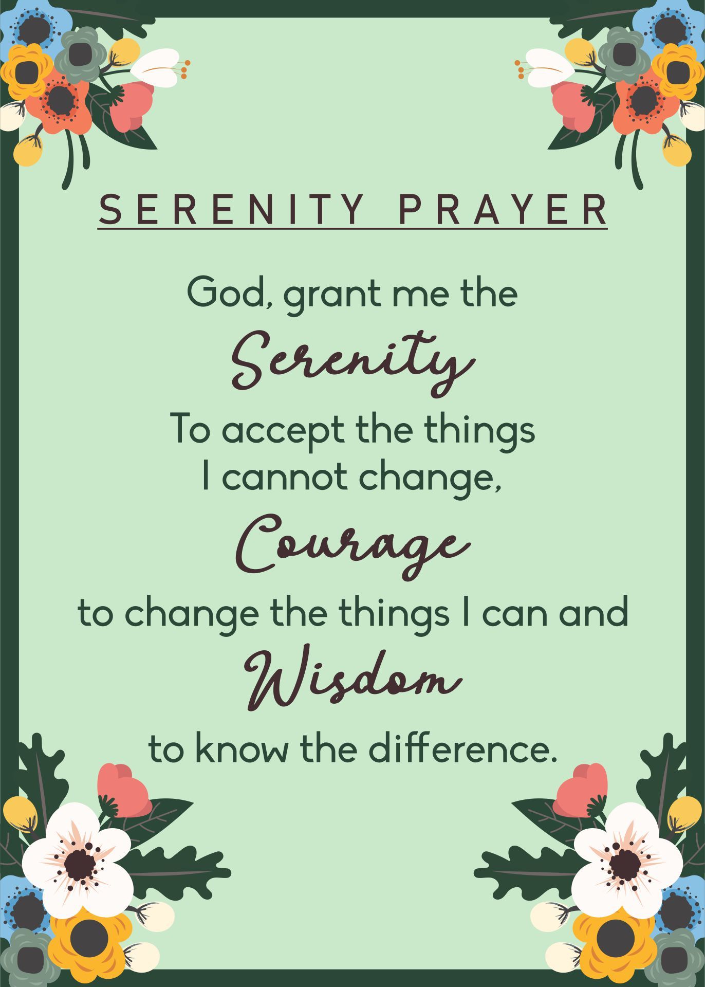 Serenity Prayer 11X14 Serenity Prayer Print Aa Quote Serenity Prayer Wall Art Inspirational