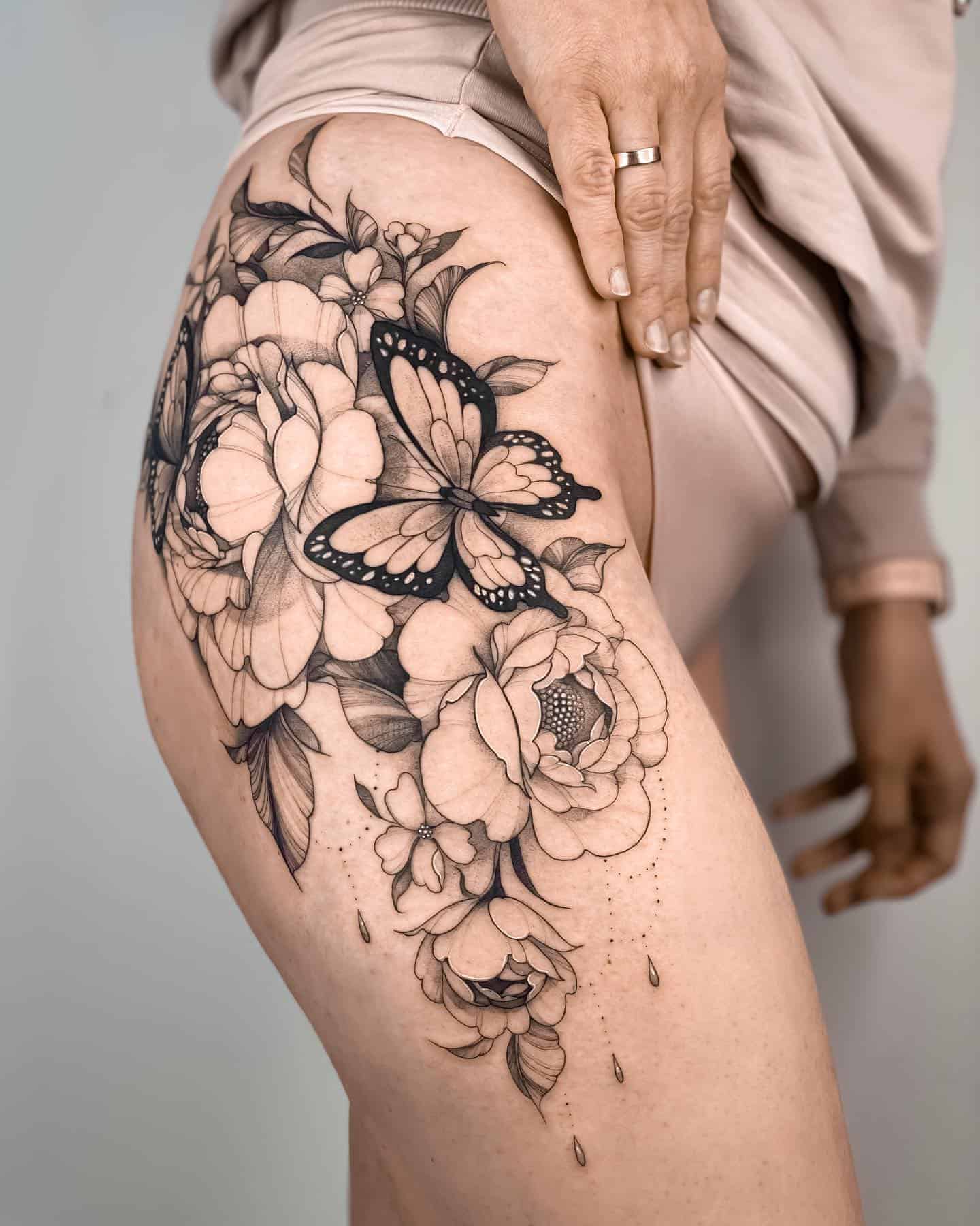 Share 72 Butterfly And Flower Thigh Tattoos Super Hot In Cdgdbentre