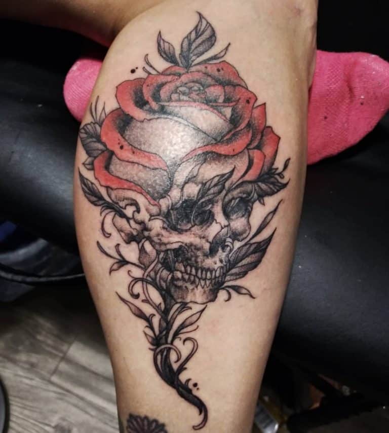 Skull And Rose Tattoo For Girls