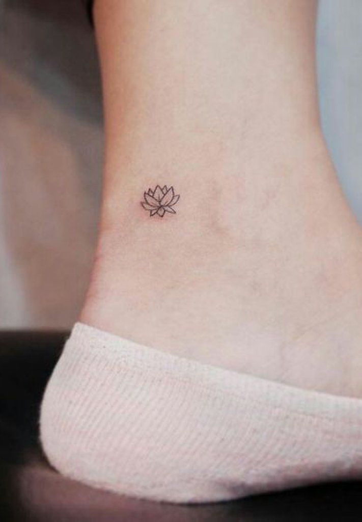 Small Minimalist Simple Tiny Floral Flower Lotus Ankle Tattoo Ideas For