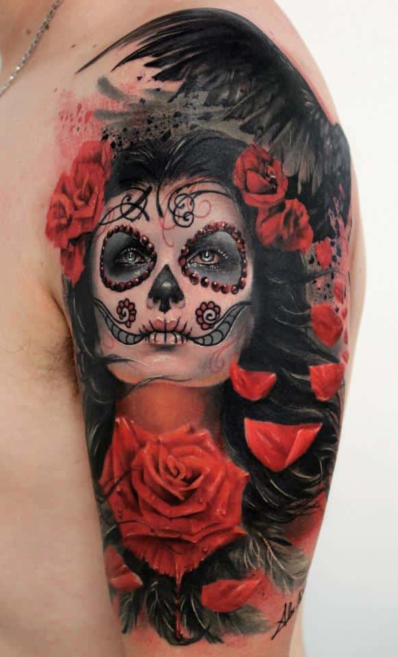 Sugar Skull Tattoo With Roses Sugar Skull Tattoos Tattoos