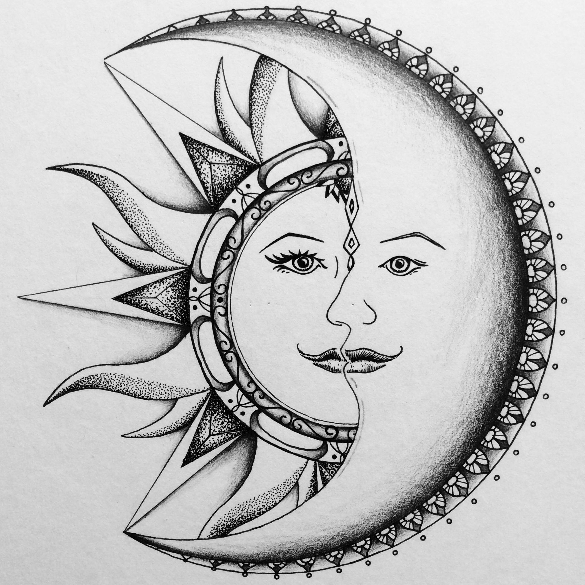 Sun And Moon Tattoo Drawing