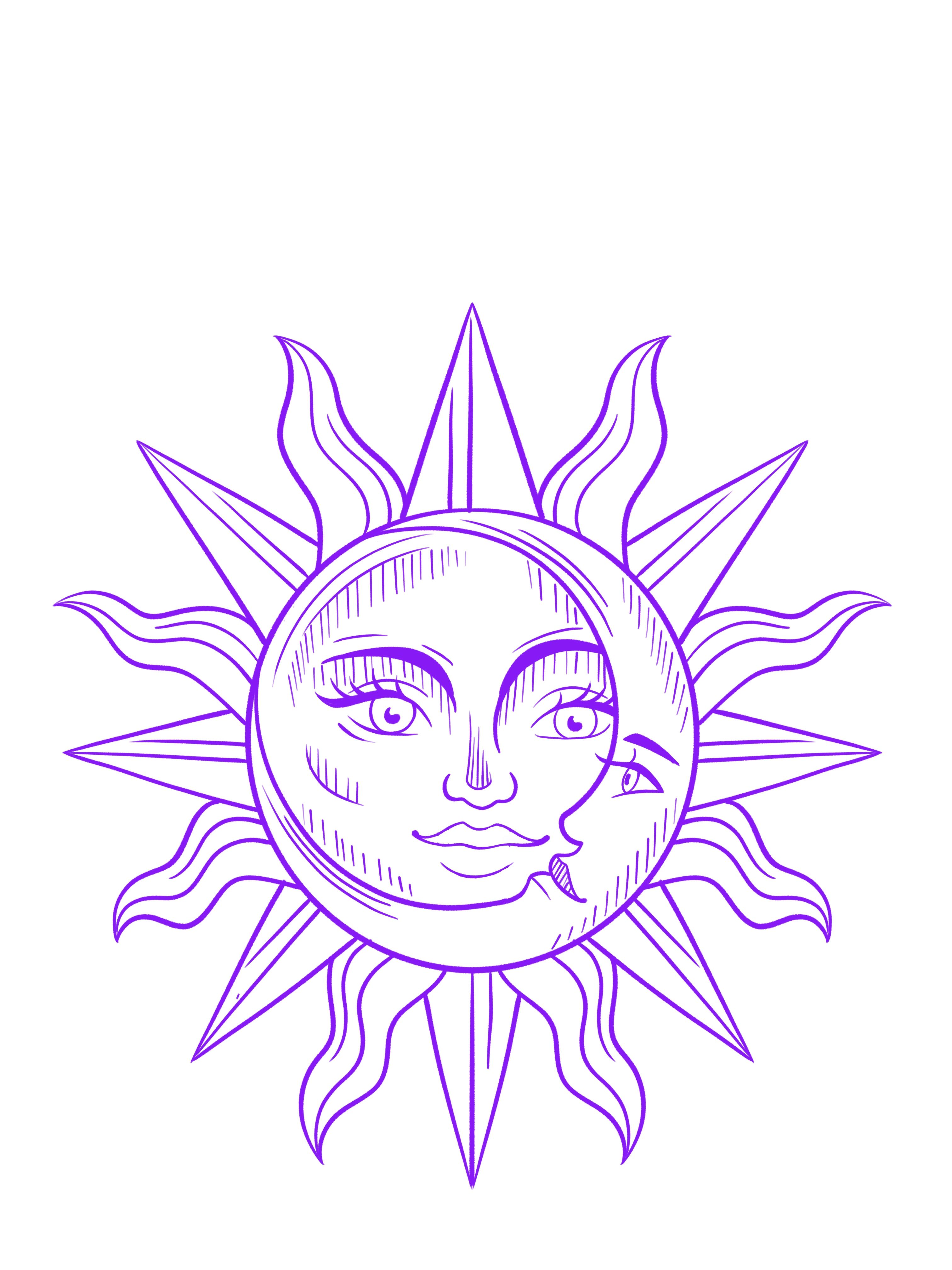 Sun And Moon Tattoo Stencil Design Inspiration