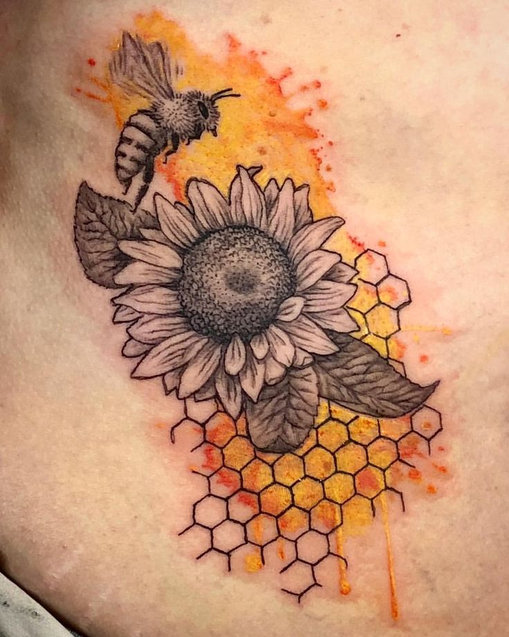 Sunflower and Bee Tattoo: Meaning and Designs