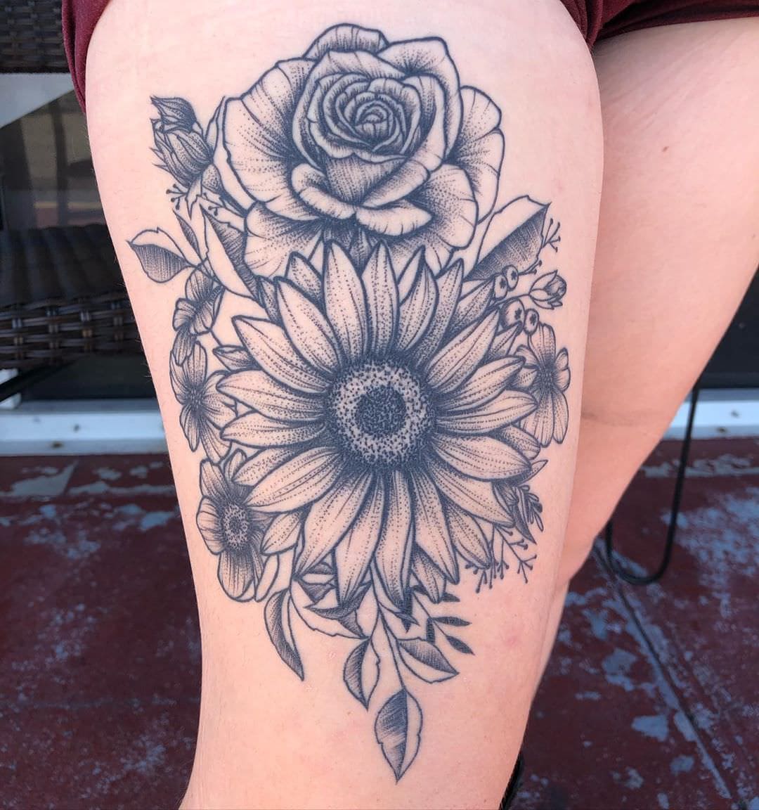 Sunflower and Rose Tattoo Design Ideas for Inspiration