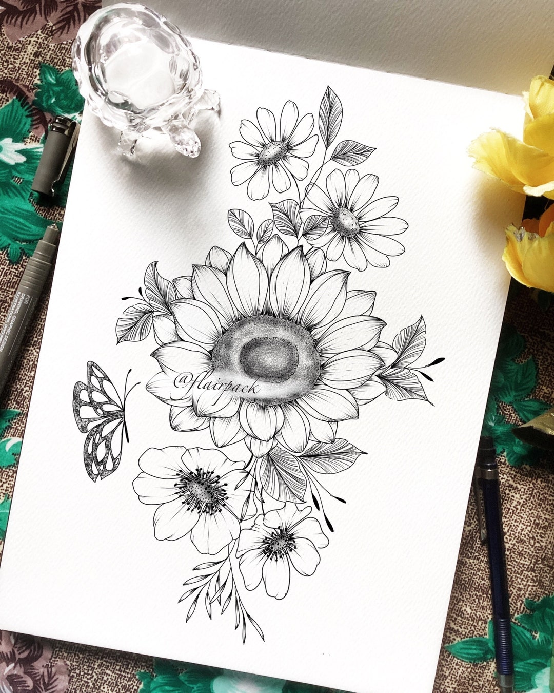 Sunflower Tattoo Drawing At Paintingvalley Com Explore Collection Of