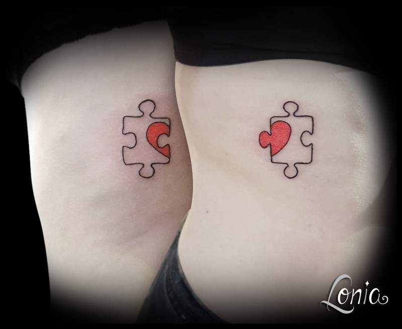 Tatouage Lonia Tattoo Coeur Puzzle Amies Couple Duo Dotwork Dot