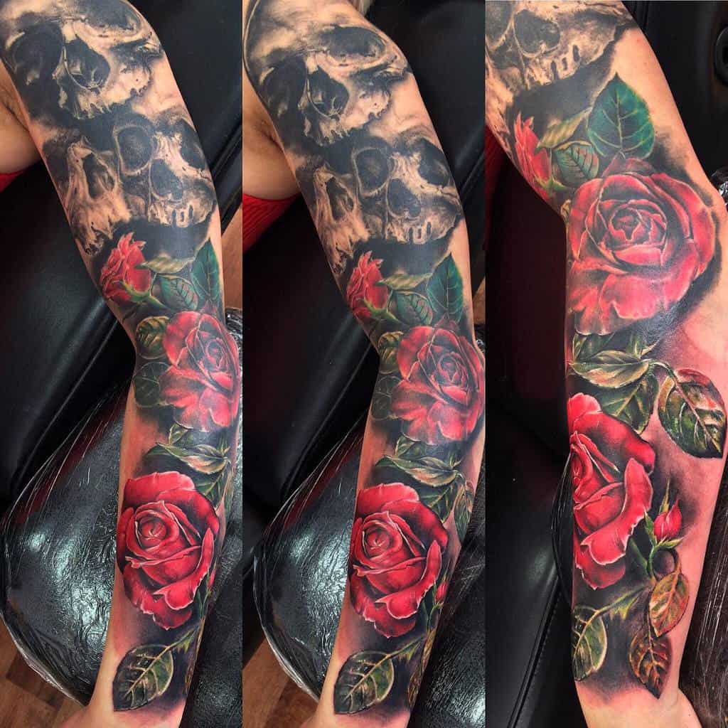 Tatto Skull Skull Rose Tattoos Skull Sleeve Tattoos Half Sleeve