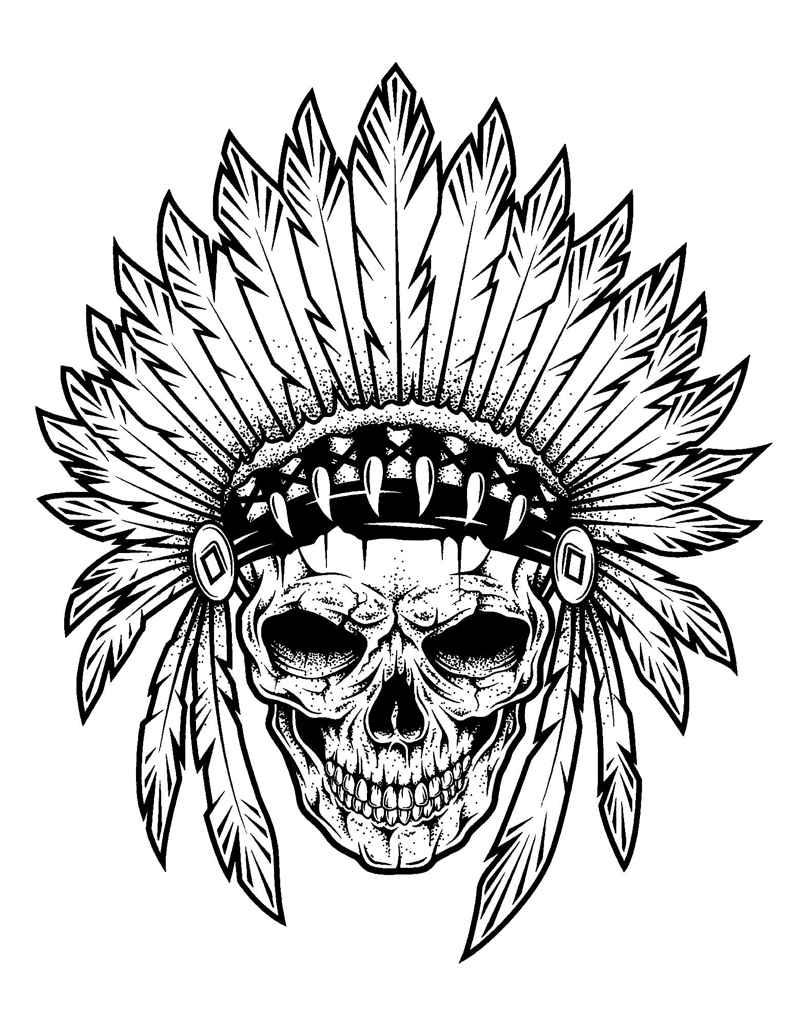 Tattoo Indian Chief Skull Tattoos Adult Coloring Pages