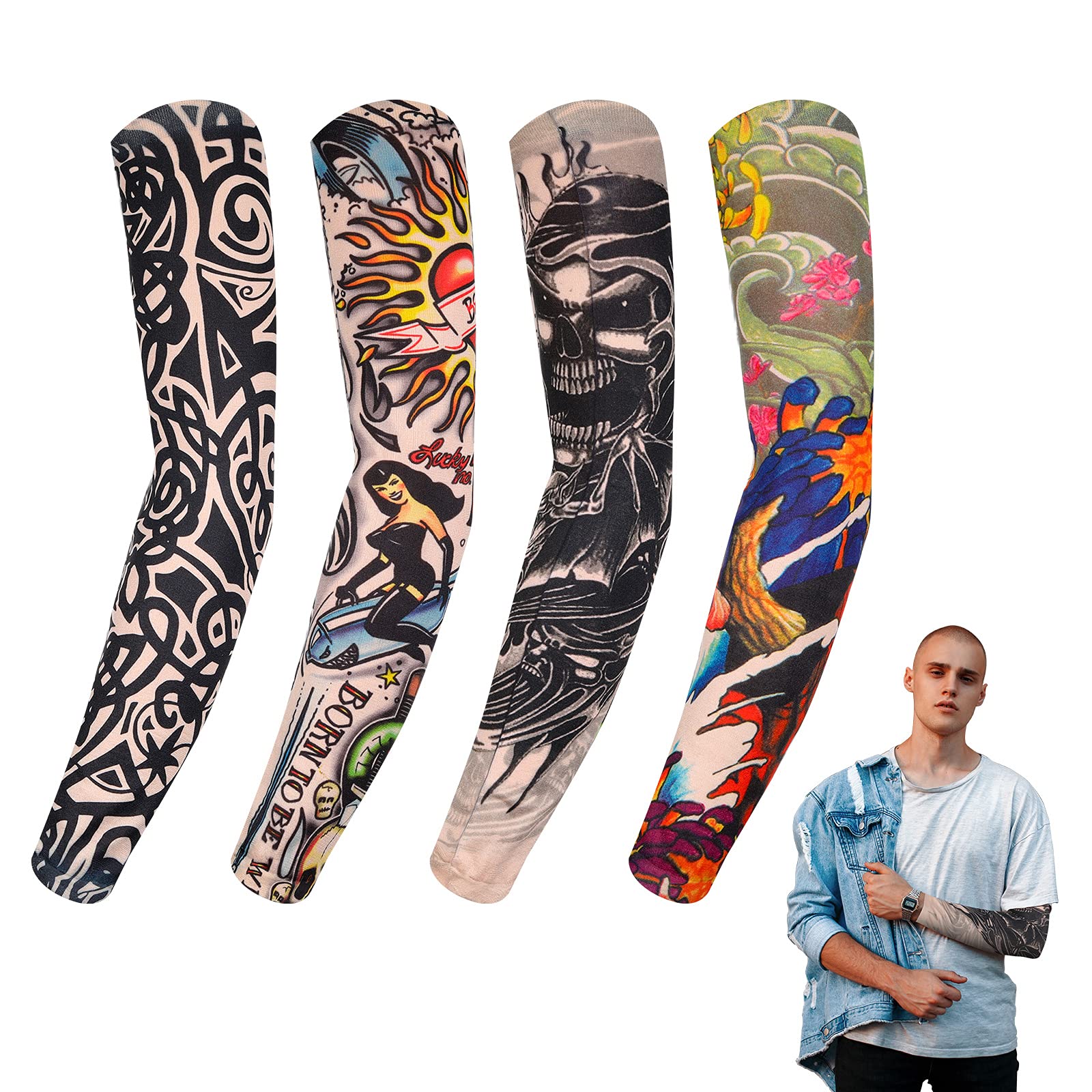 Tattoo Sleeves 6Pcs Stretchy Nylon Arm Sleeves Fake Tattoos Sleeves To