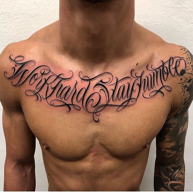 Tattoos For Men On Chest Lettering