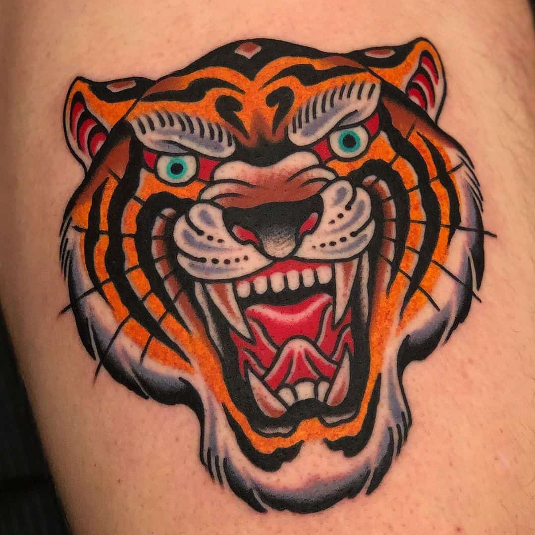 Tiger Tattoo Awesome Color Scheme Tiger Head Tattoo Traditional