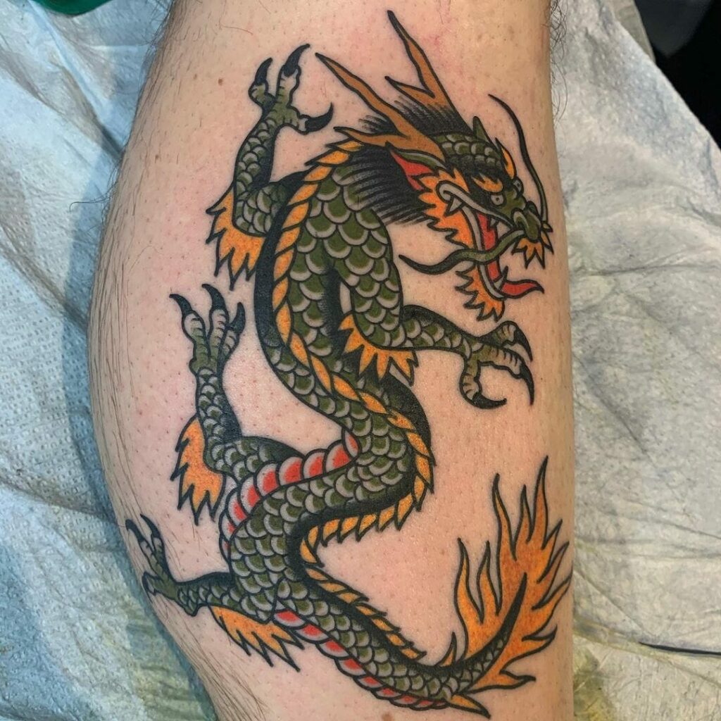 Traditional Dragon Cloak And Dagger Tattoo Parlour London