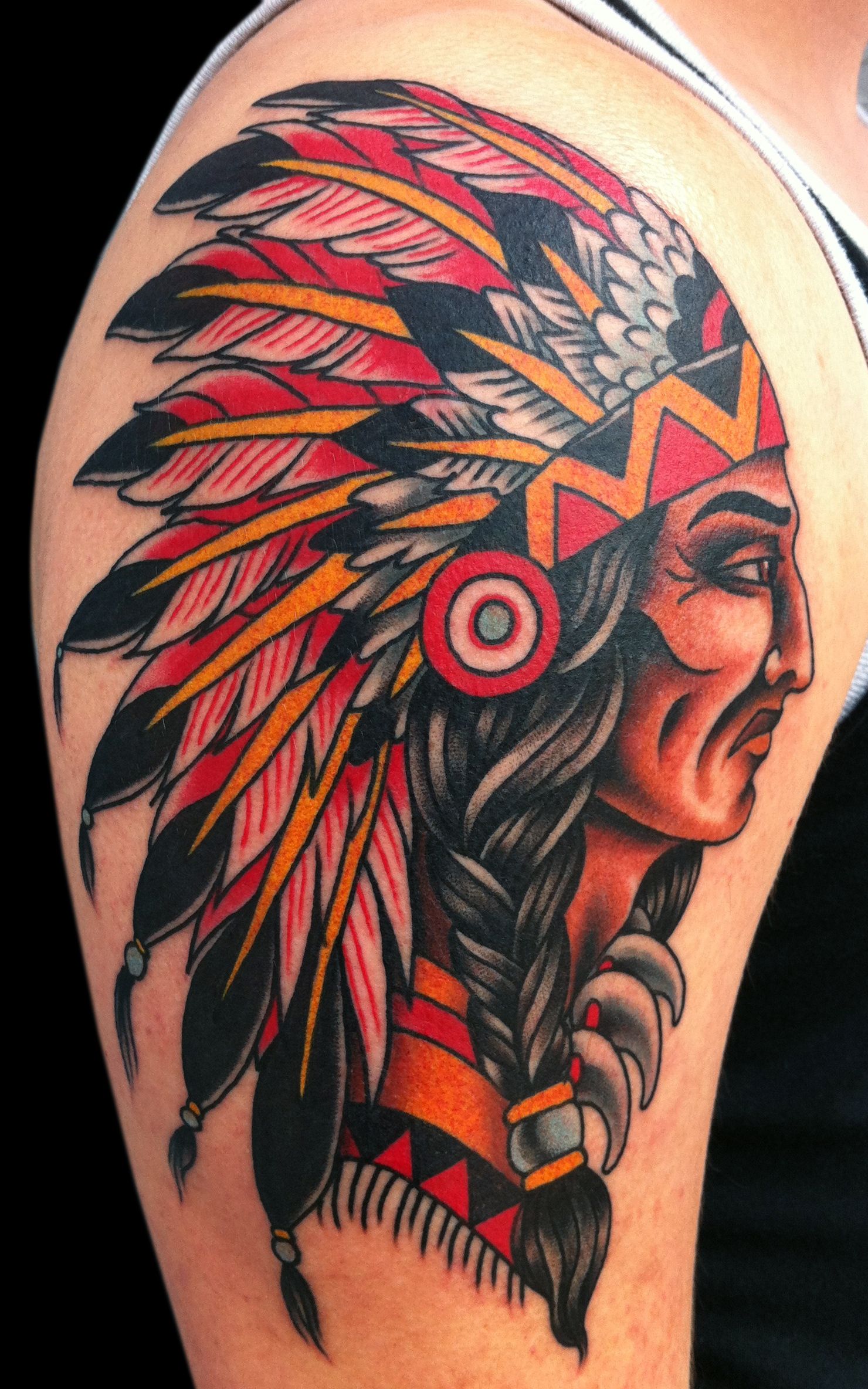 Traditional Indian Chief Head Tattoo