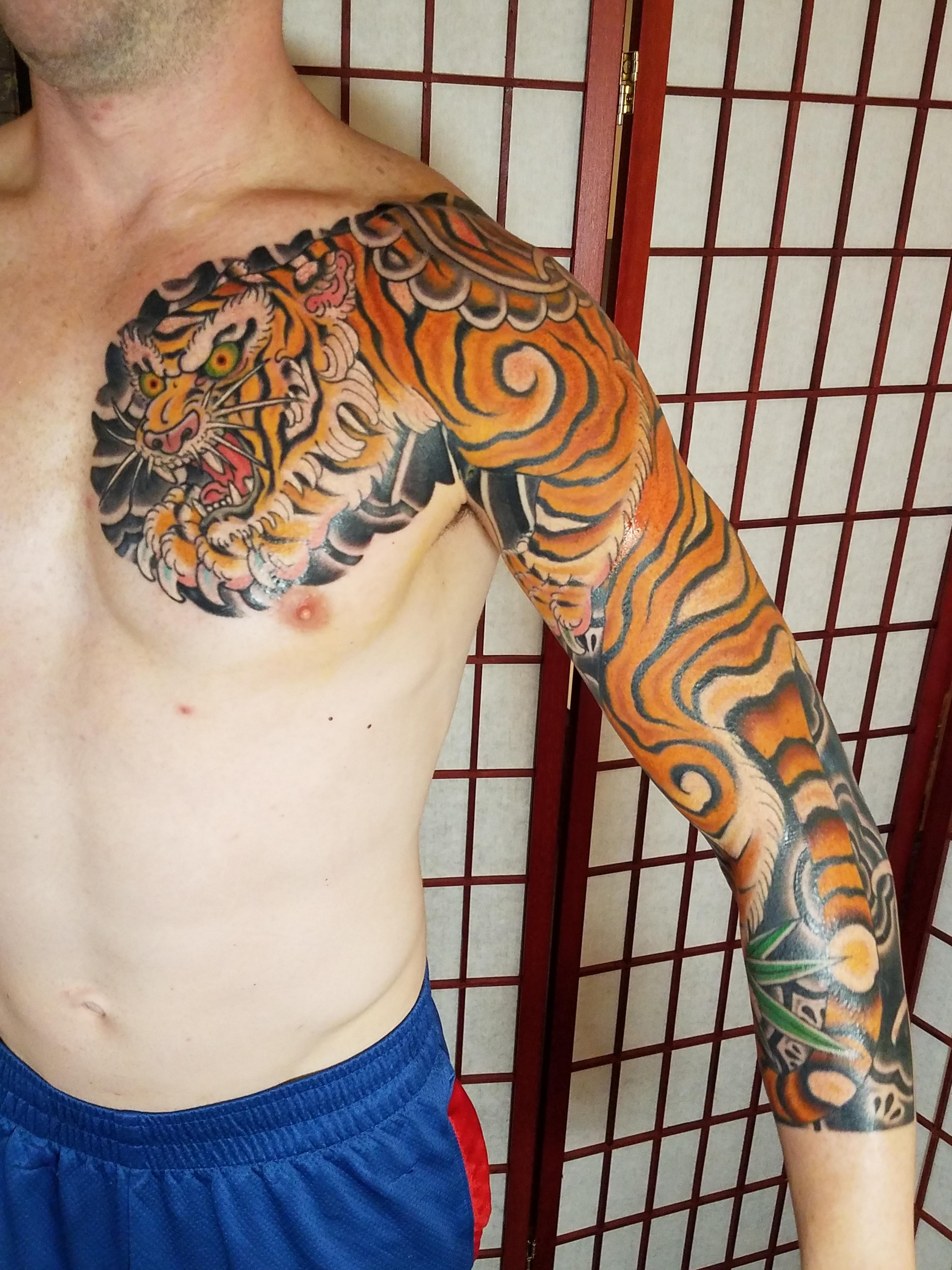 Traditional Japanese Tiger Tattoo Sleeve