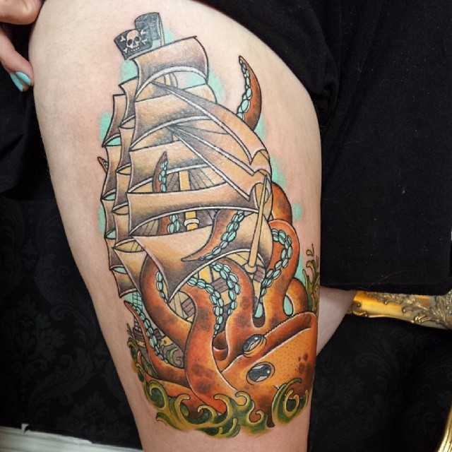 Traditional Pirate Ship Tattoo