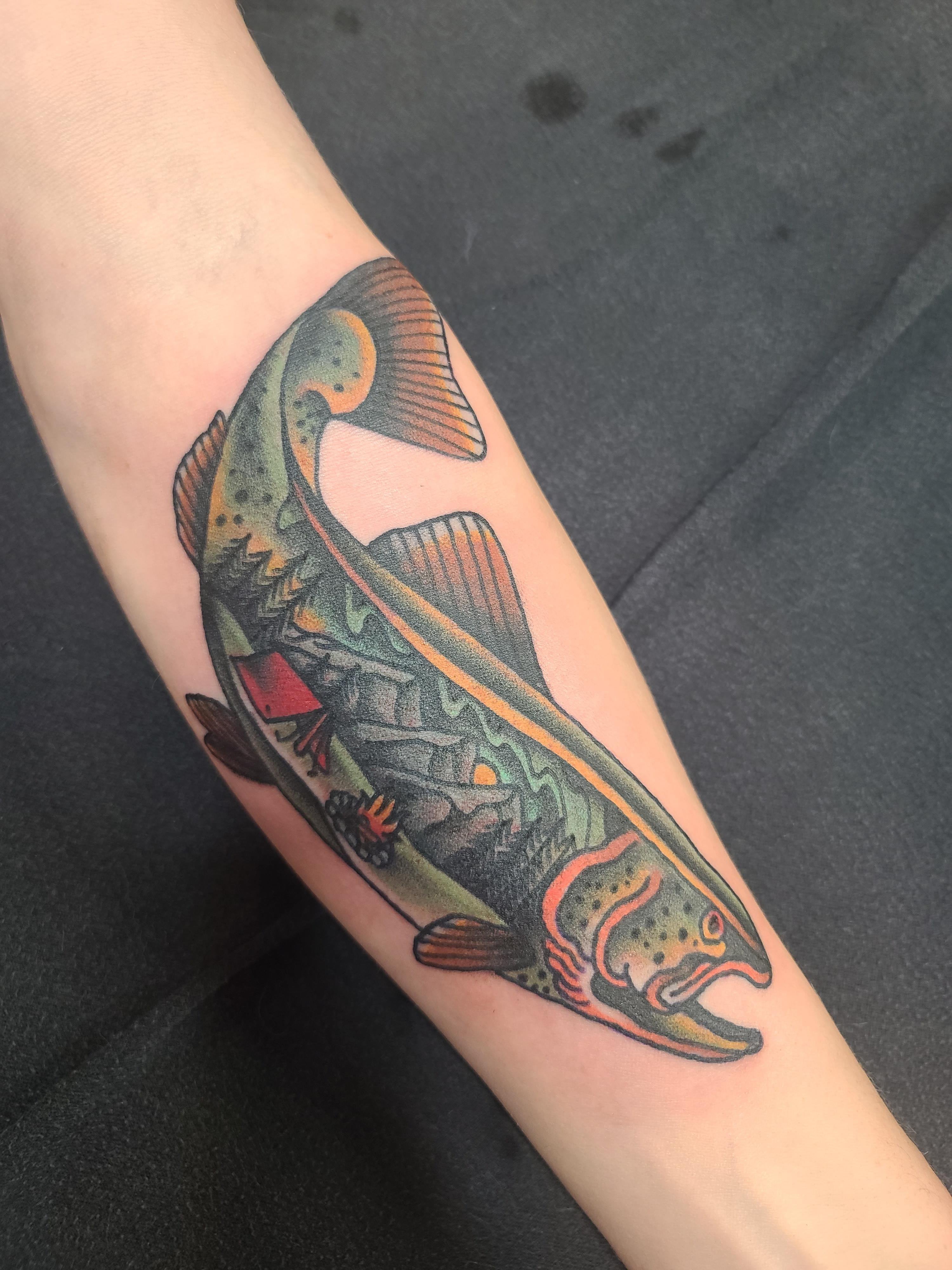 Trout Forearm Tattoo By Dylan Lightbourn From Urge2 Tattoo Edmonton