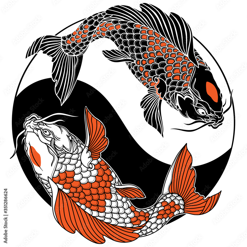 Two Koi Fishes Yin Yang Symbol Two Koi Carp Fishes In The Circle Of