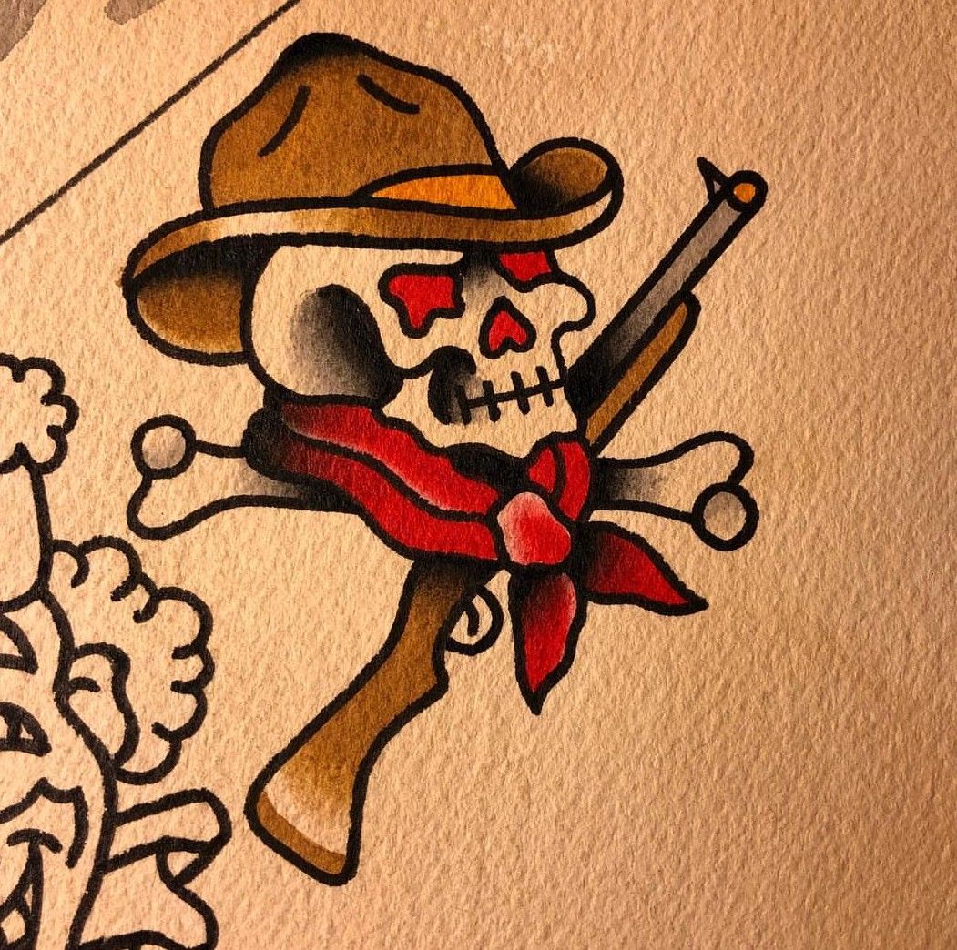 Update 69 Traditional Cowboy Skull Tattoo Flash In Cdgdbentre