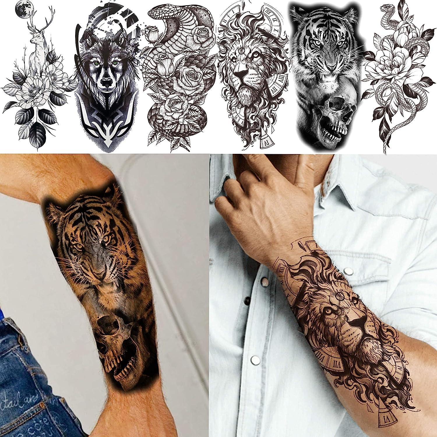 Vantaty 20 Sheets Extra Large Full Arm Temporary Tattoos For Men Adults Tiger Snake Leopard