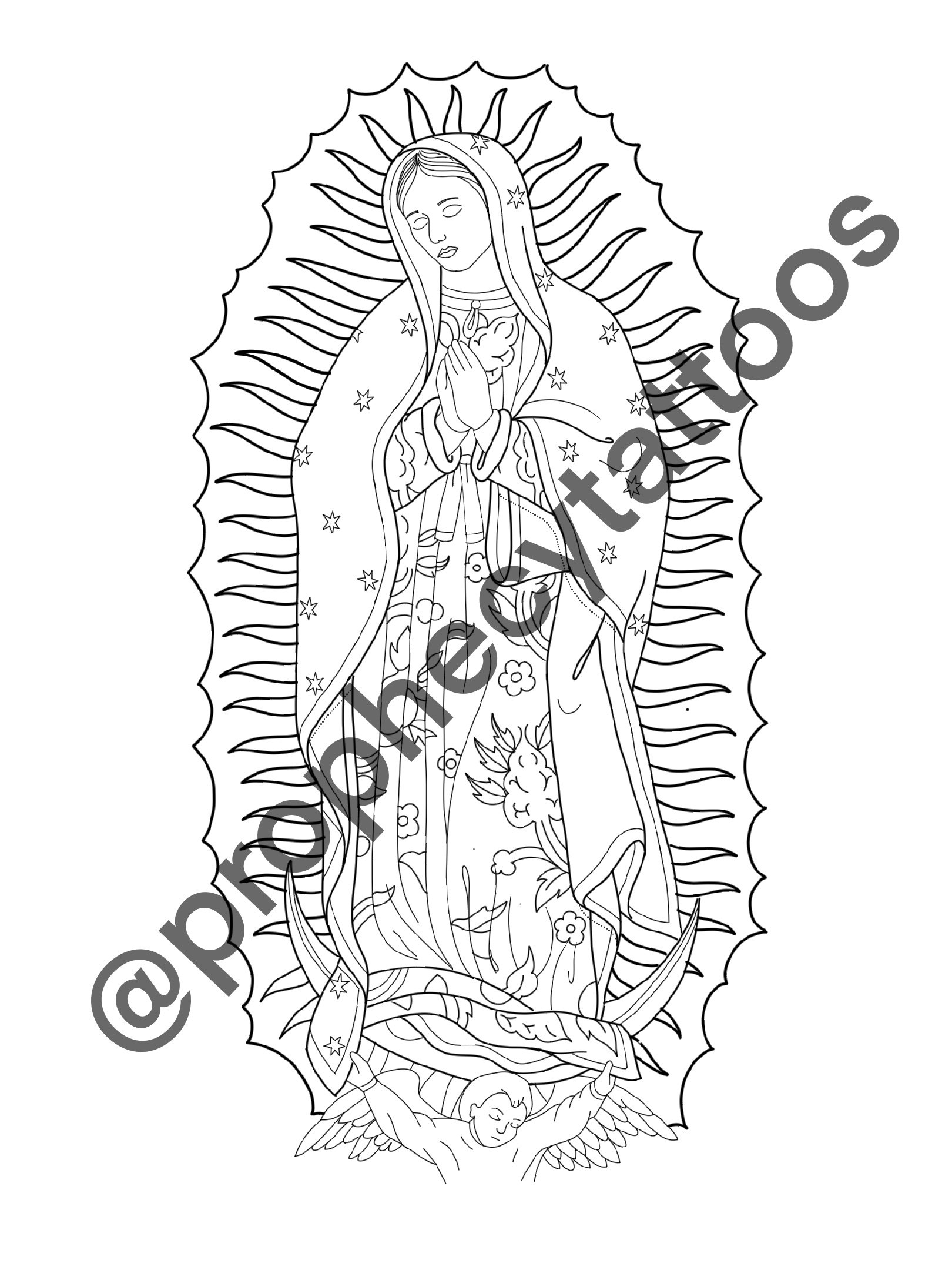 5 Stunning Virgin Mary Tattoo Stencil Designs