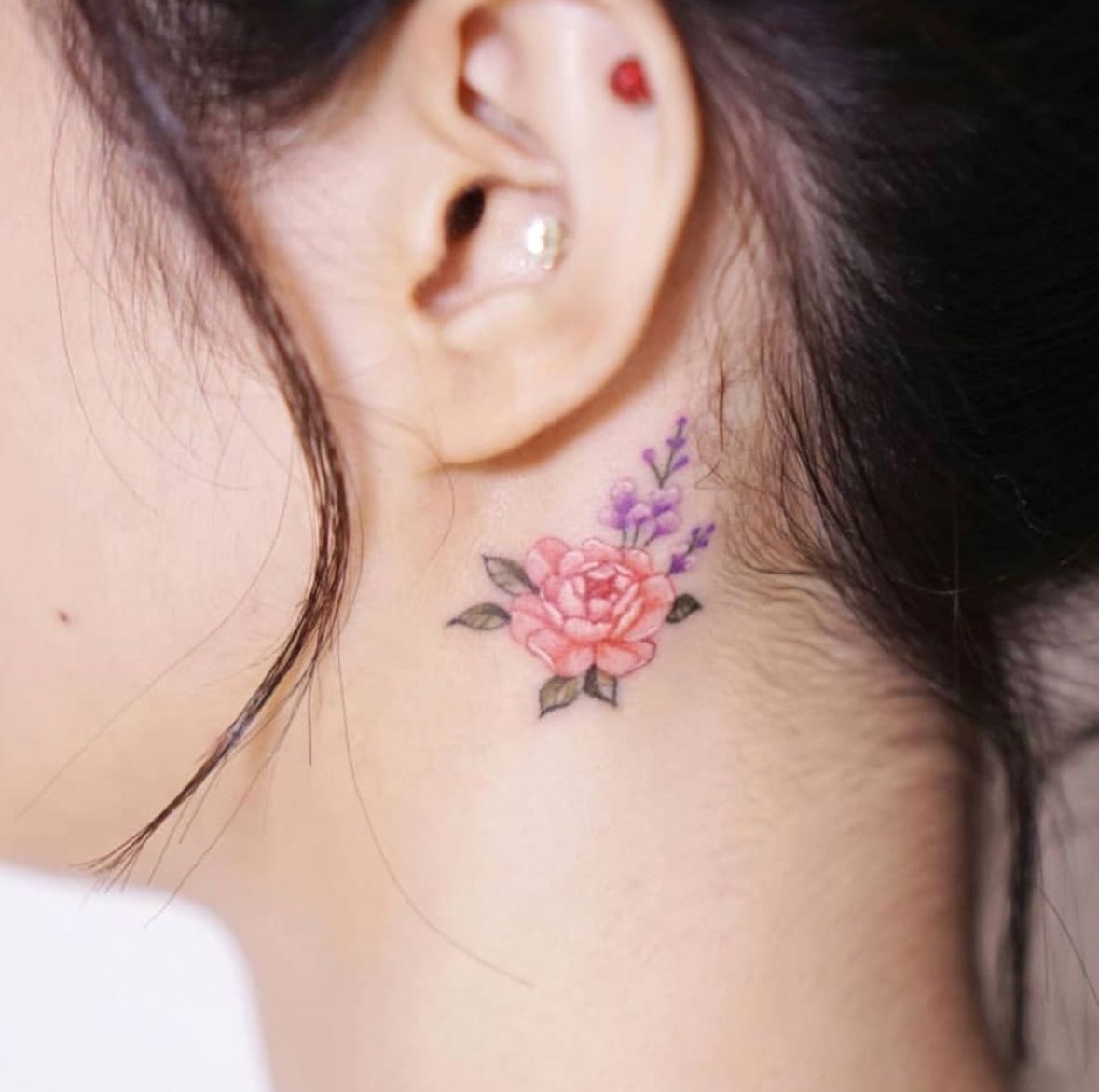 Watercolor Flower Tattoo Behind Ear Viraltattoo