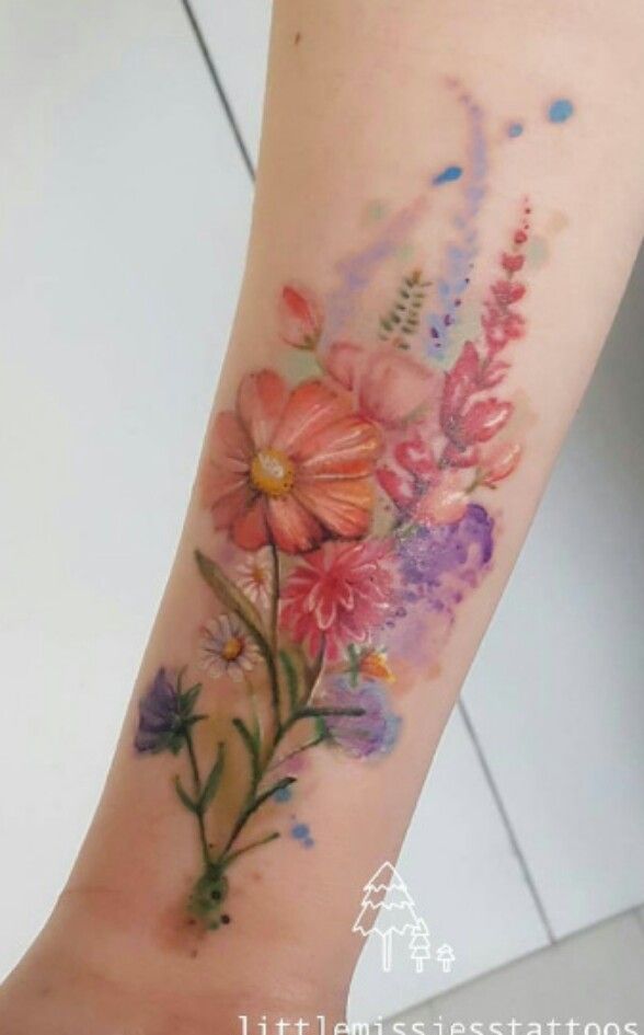 Watercolor Flowers Tattoos Bouquet Tattoo Beautiful Tattoos